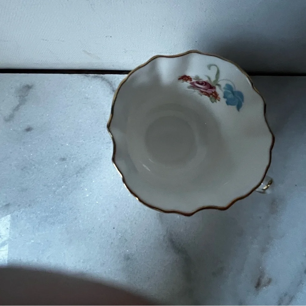 Floral Porcelain Teacup with Gold Trim